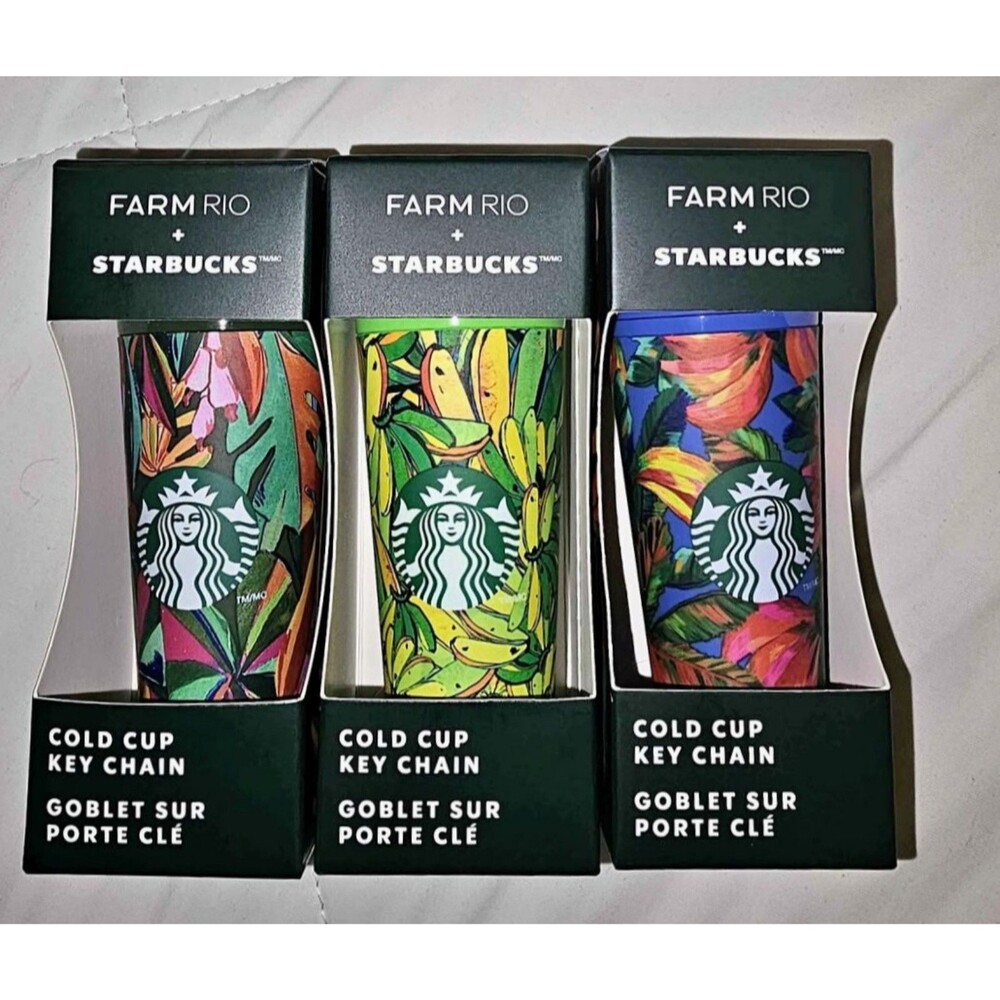 Starbucks x Farm Rio Cold Cup Keychain Trio Set of 3 Tropical Mini Tumblers NIB
